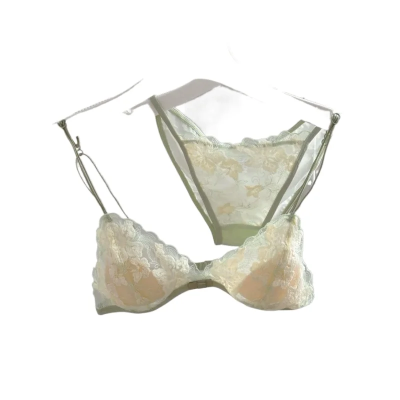 KUCLUT French Triangle Cup Bralette Embroidered Lace Wireless See Through Hollow Out Sexy Pure Desire Lingerie Set Sexy Tushy