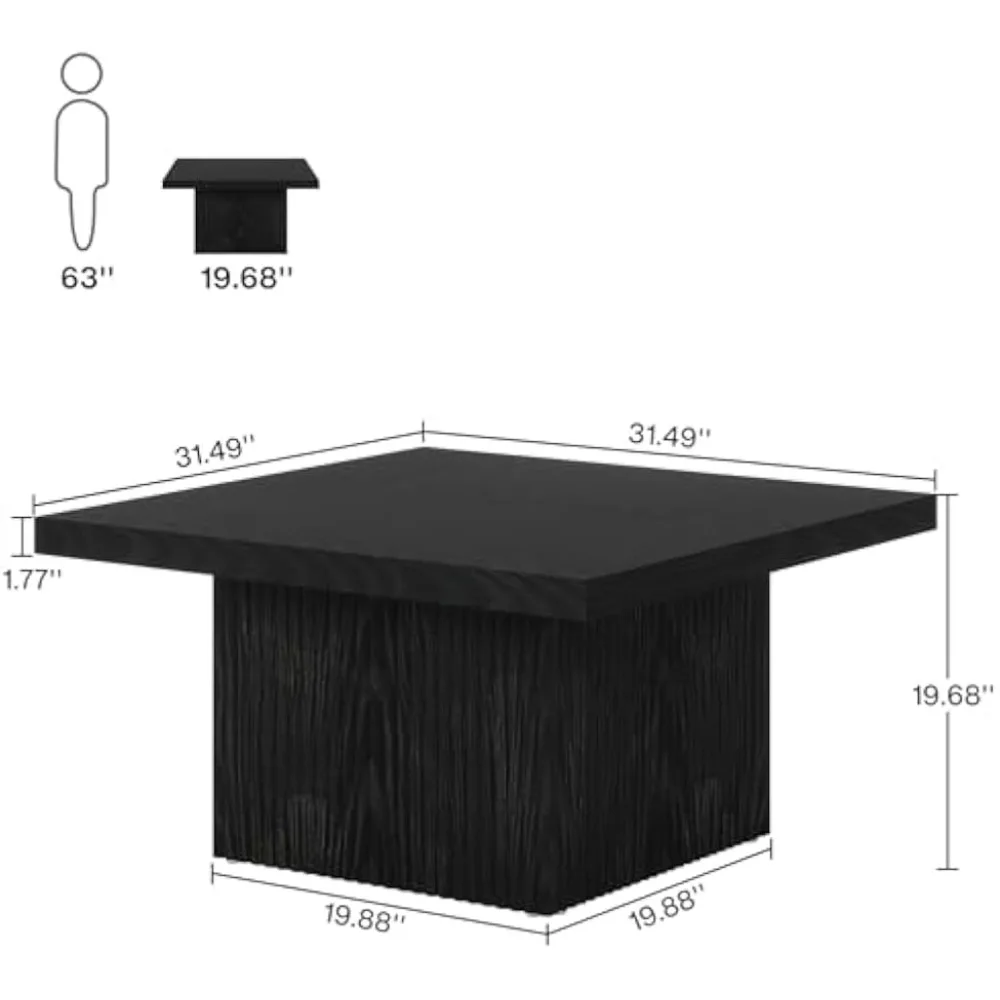 Square Coffee Table, 31.5-inch Fluted Coffee Table, Mid-century Modern Living Room Table, Large Cocktail Table For Living Room,