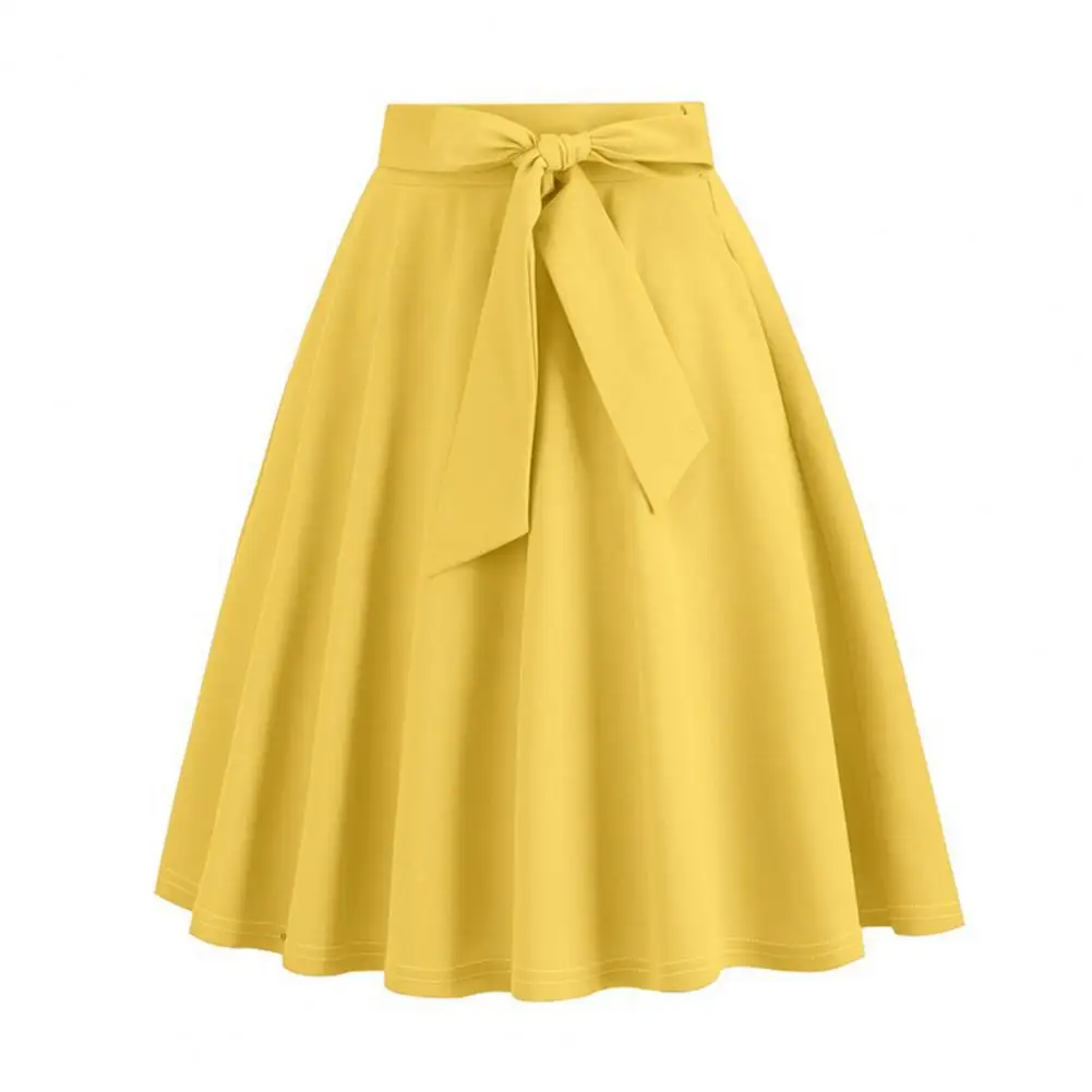 2025 Women High-waisted Skirt High-waisted Skirt Elegant A-line Midi Skirt with Belted Tight Waist Soft Ruffle Detail for Summer
