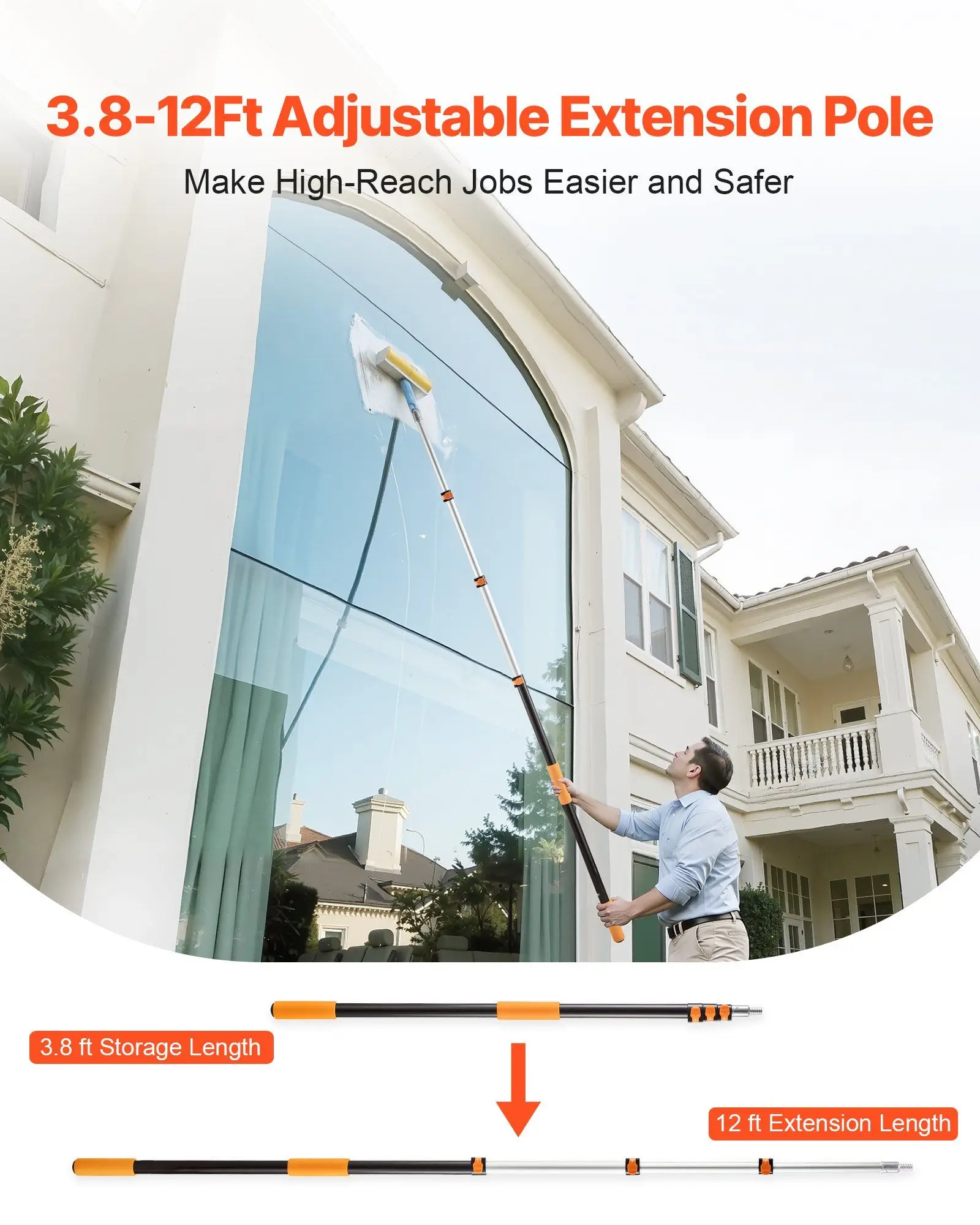 Telescopic Extension Pole 3.8-12 FT Multi-Purpose for Painting Cleaning