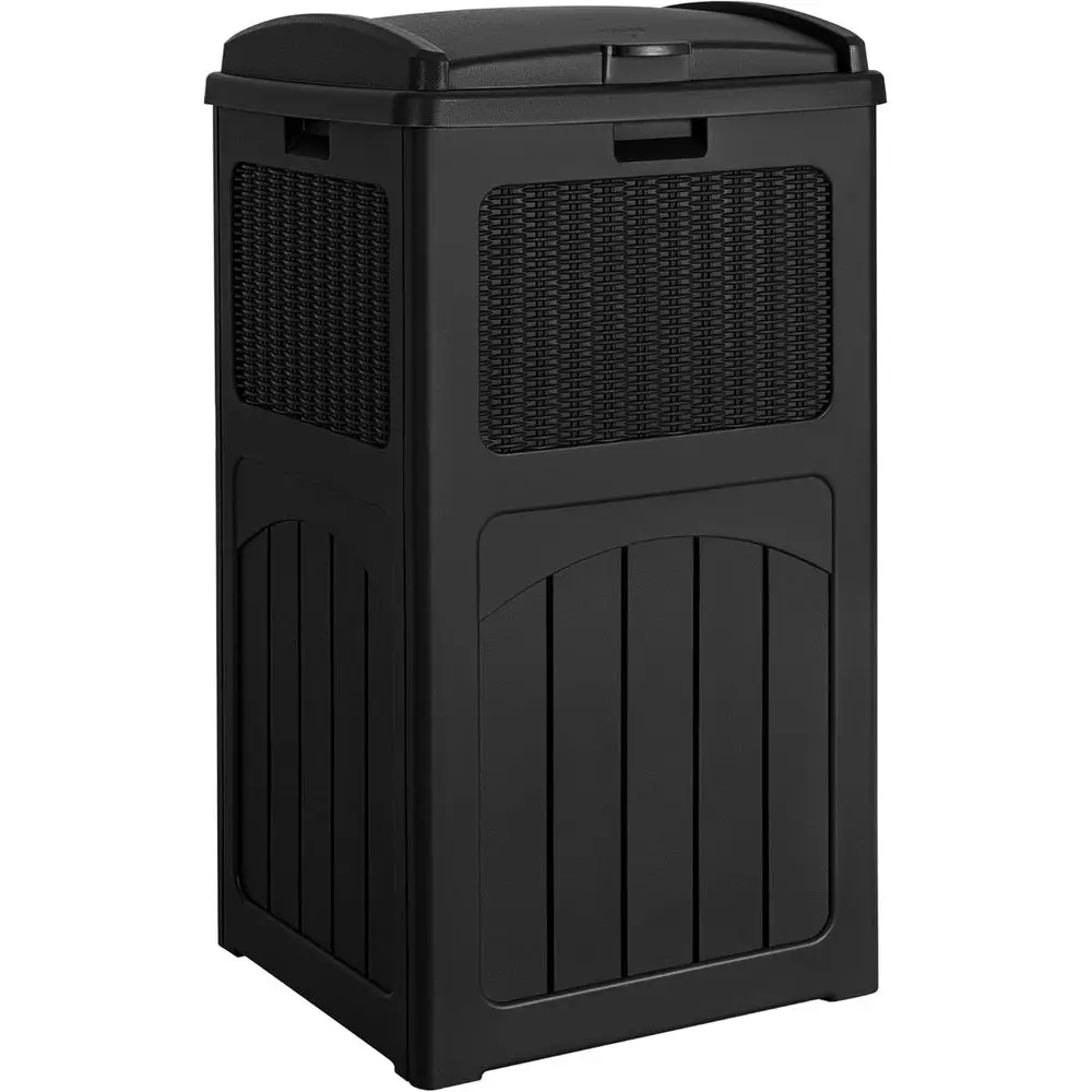 

33 Gallon Black Outdoor Trash Can Dual Lid Waterproof Resin Garbage Bin for Patio Pool Backyard Deck Use