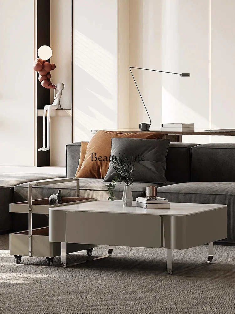 

lModern minimalist creative square coffee table combination small apartment saddle leather edge table light luxury