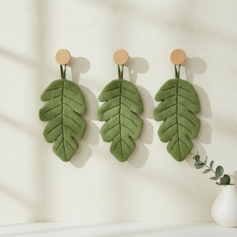 Banana Leaf Hanging Hand Towel Baby Safe Thick Coral Velvet Absorbent Quick Dry for Nursery Bathroom