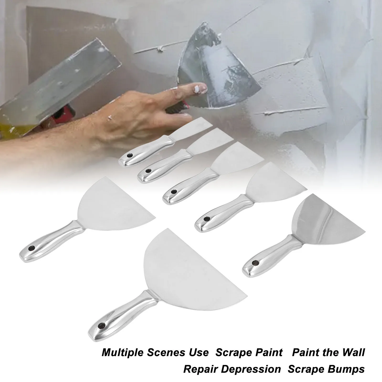 7pcs Putty Knife Stainless Steel Paint Scraper for Repairing Drywall Removing Wallpaper Applying Putty Plaster Cement Drywall Ha