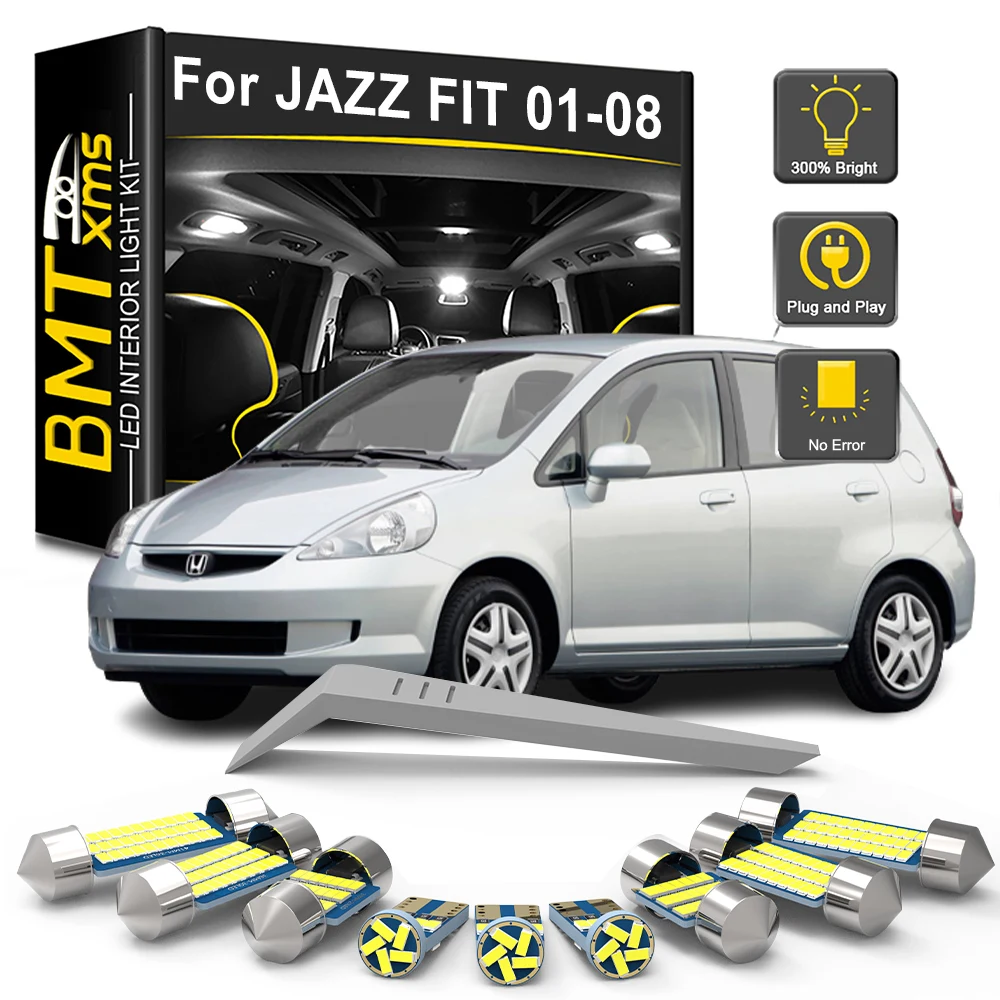 BMTxms 9Pcs Canbus For Honda Jazz Fit MK1 2001-2004 2005 2006 2007 2008 Car LED Interior Light Bulb Kit Reading Trunk Dome Lamp