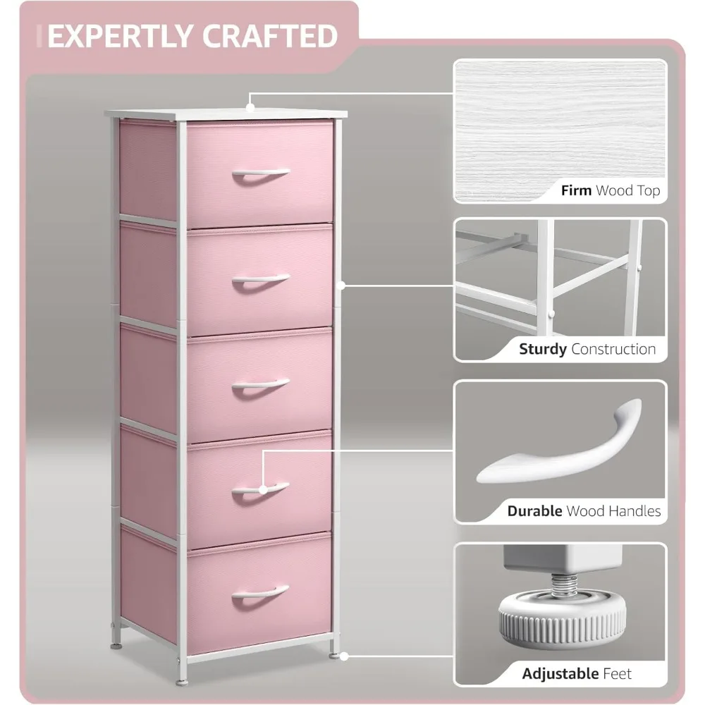 Dresser for Kids Bedroom - Chest of 5 Drawers, Tall Storage Tower, Clothing Organizer, for Closet, for Playroom, for Nursery