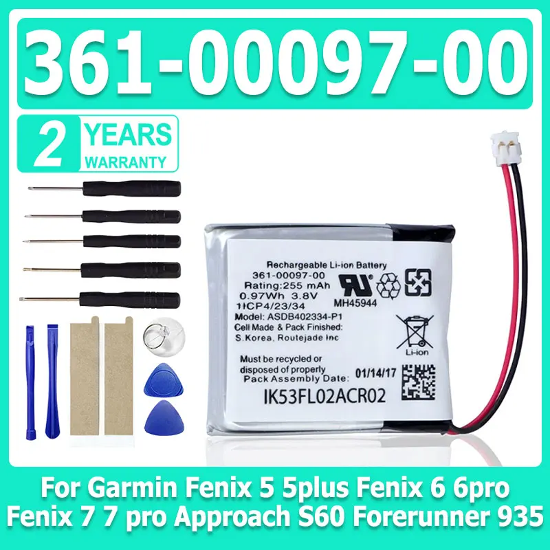 

361-00097-00 Новый аккумулятор для умных часов Garmin Fenix 5 5plus Fenix 6 6pro Fenix 7 7 pro Approach S60 Forerunner 935 + бесплатные инструменты