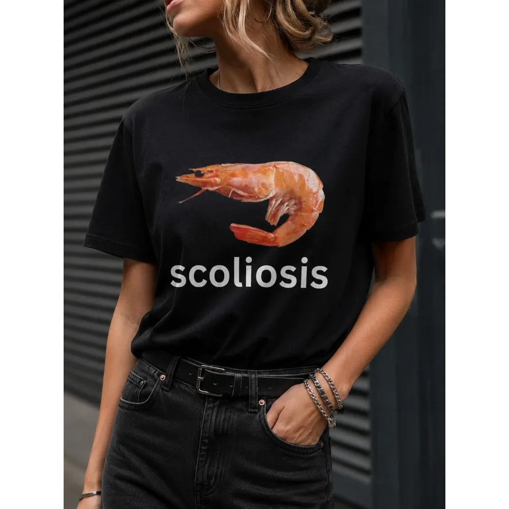Scoliosis Funny Shrimp Meme T-shirt Fashion Casual T-shirts Summer Short Sleeve Streetwear Casual Top Playful Design harajuku