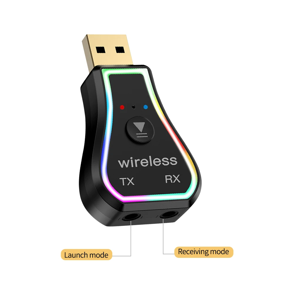 USB Bluetooth-compatible 5.0 Dongle Adapter for PC Speaker Wireless Mouse Keyboard Audio RGB Light Bluetoot Receiver Transmitter