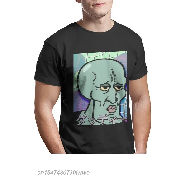 Handsome Squidward Men Tshirt Vaporwave Aesthetic Visual Art Style Internet Meme Retro Crewneck T Shirt Gift Idea