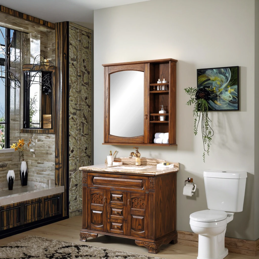 Zdjęcie 4: Amerykańskie szafki łazienkowe z litego drewna, montowane na podłodze, z lustrem, malowane, do użytku domowego, hotelowego i w willach.