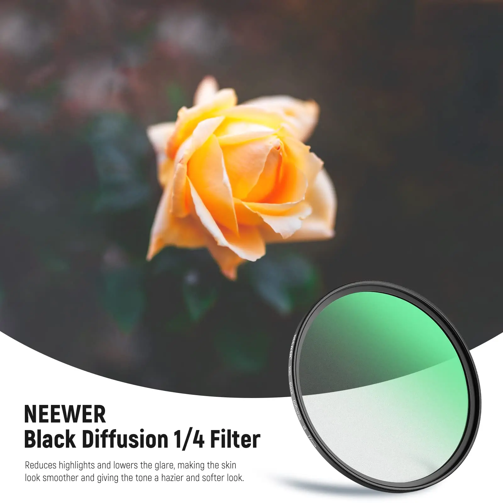 Black Mist Camera Lens Filter NEEWER 77mm Black Diffusion 1/4 Filter Mist Dreamy Cinematic Effect Filter