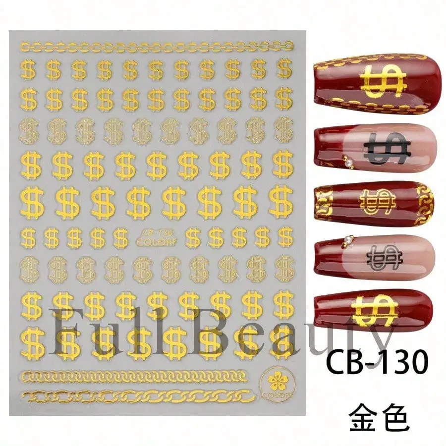 

New Year Nail Stickers, Gold Foil Dollar Money Pattern Nail Art Decals