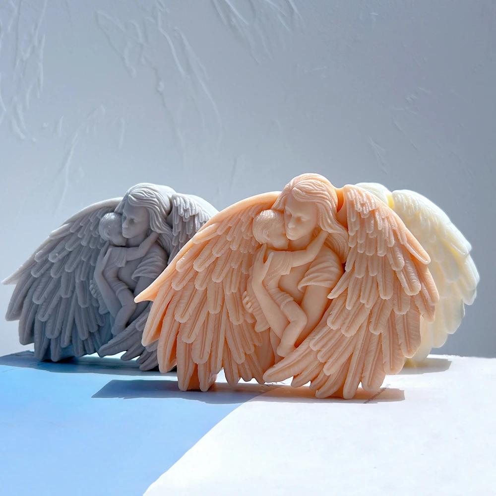 

Mother With Baby Statue Candle Mold Angel and Child Sculpture Soy Wax Silicone Mould Greek Figurine Home Decor