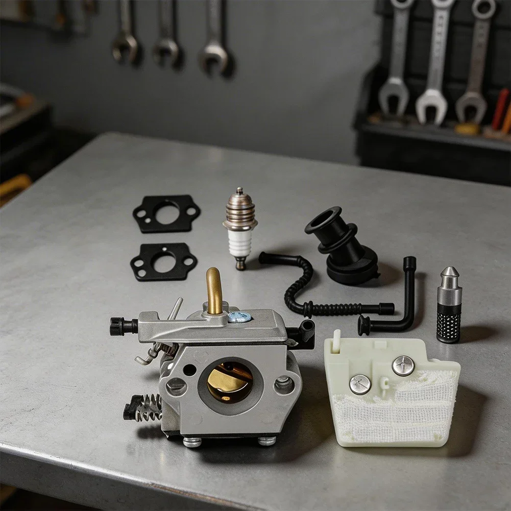 9 Pcs Carburetor Tune-Up Kit For 024 026 MS240 MS260 Chainsaws Replaces 11211200611 WT-194 For Tillotson HU-136A HS-136A