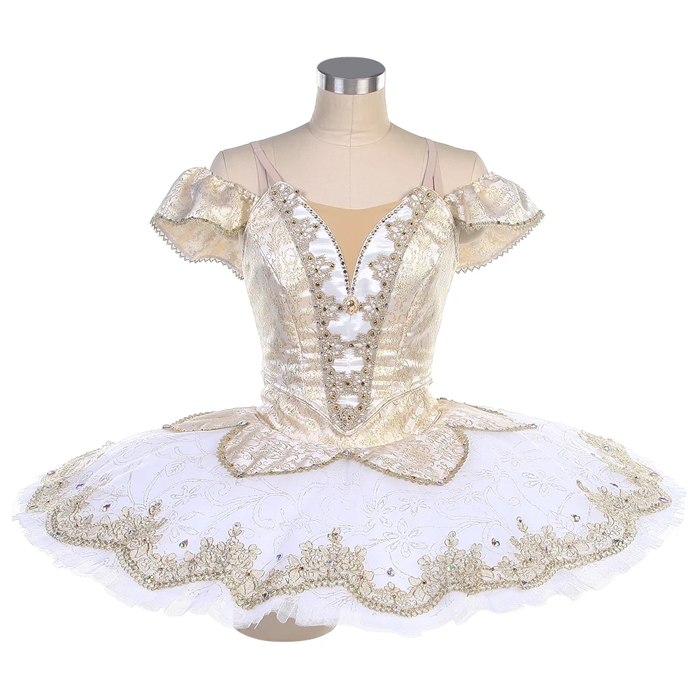 

Female Light Gold Professional Platter Ballet Tutu Sleeping Beauty Stage Wear,Girls Ballerina YAGP Competition Dance Costumes