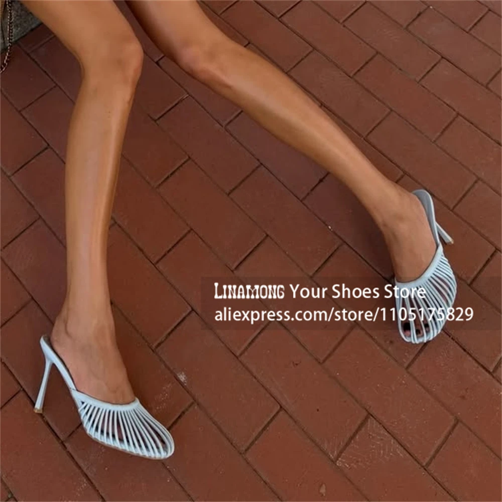 

Caged Cutout Round Toe Mules Cute Novety Style Stiletto Heel Slippers Slip-On Stiletto Summer Shoes for Women Customized Heels