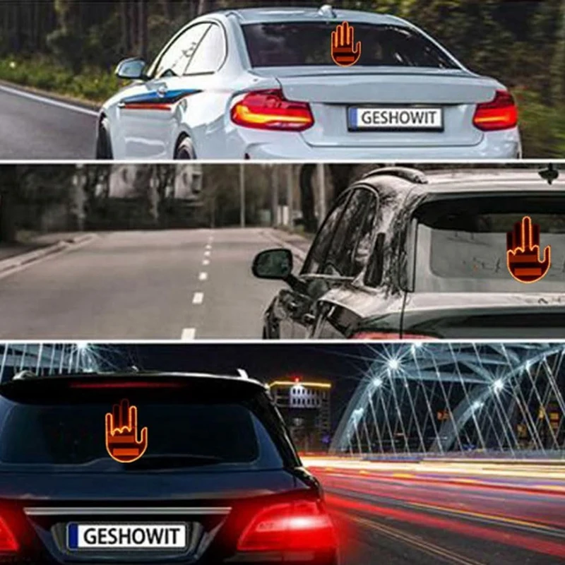 Road Mate Hand, 4 Emojis And 4 Gestures Finger Flicker Car Hand Light With Remote, Funny Road Rage LED Sign For Car