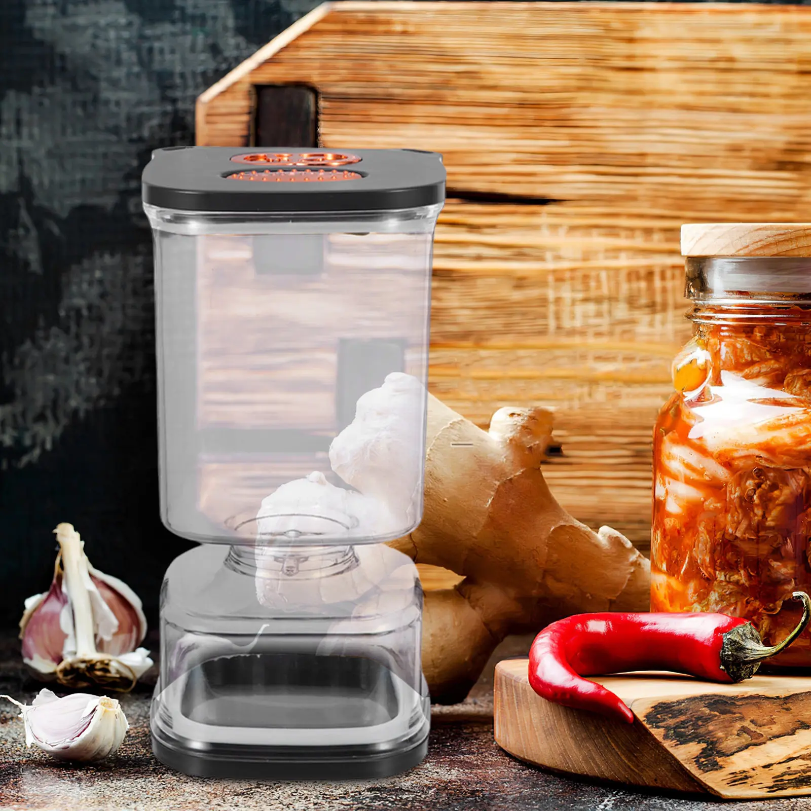 1000Ml Clear Plastic Kimchi Jar Hourglass Shape with Strainer Flip Lid for Pickling Fermentation Dry Wet Separation Odor Proof