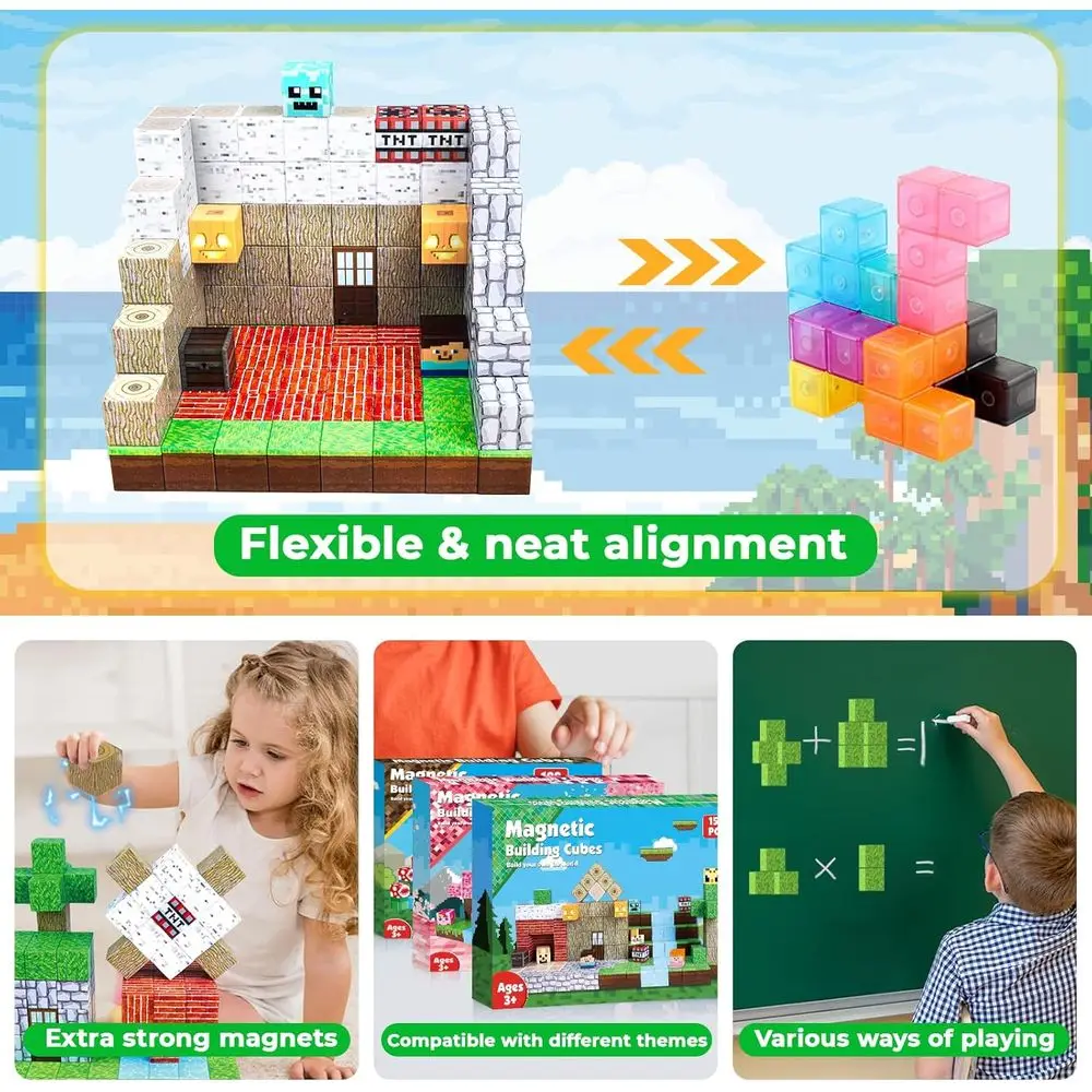 บล็อกแม่เหล็ก - 150 ชิ้นสำหรับสร้างกังหันลมและบ้านไร่ - ของเล่น STEM ที่ได้แรงบันดาลใจจากมอนเตสซอรี่สำหรับเด็กอายุ 3-10 ปี