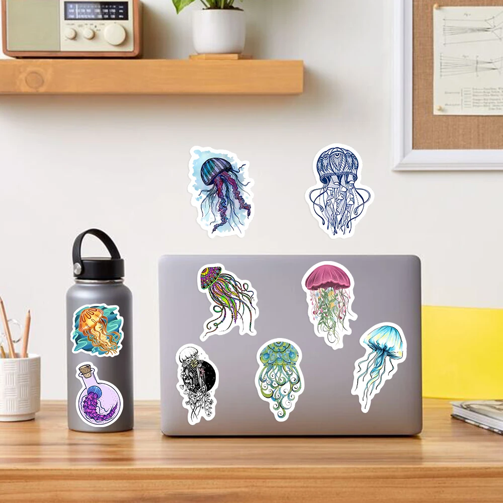 Colorful Jellyfish Stickers Sea Creatures Animal Decals Childs Toys for Laptop Phone Suitcase Notebook Skateboard Waterproof PVC