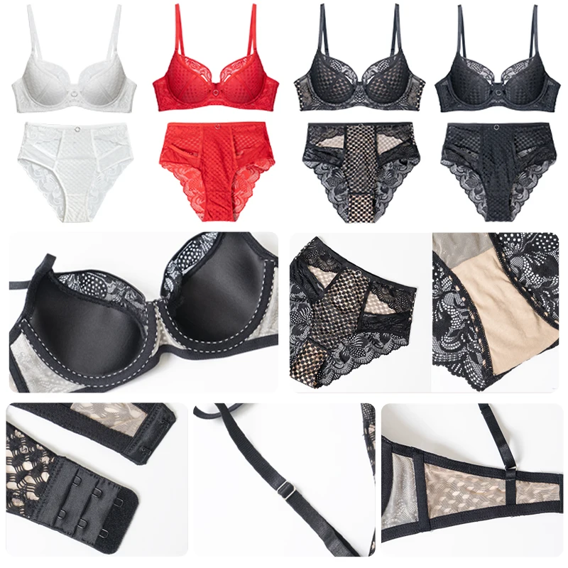 Sexy Dessous Spitze Mesh Weibliche Zwei-stück Top Bh Hohe Taille Höschen Set Aushöhlen Push Up Bügel Unterwäsche für Frauen