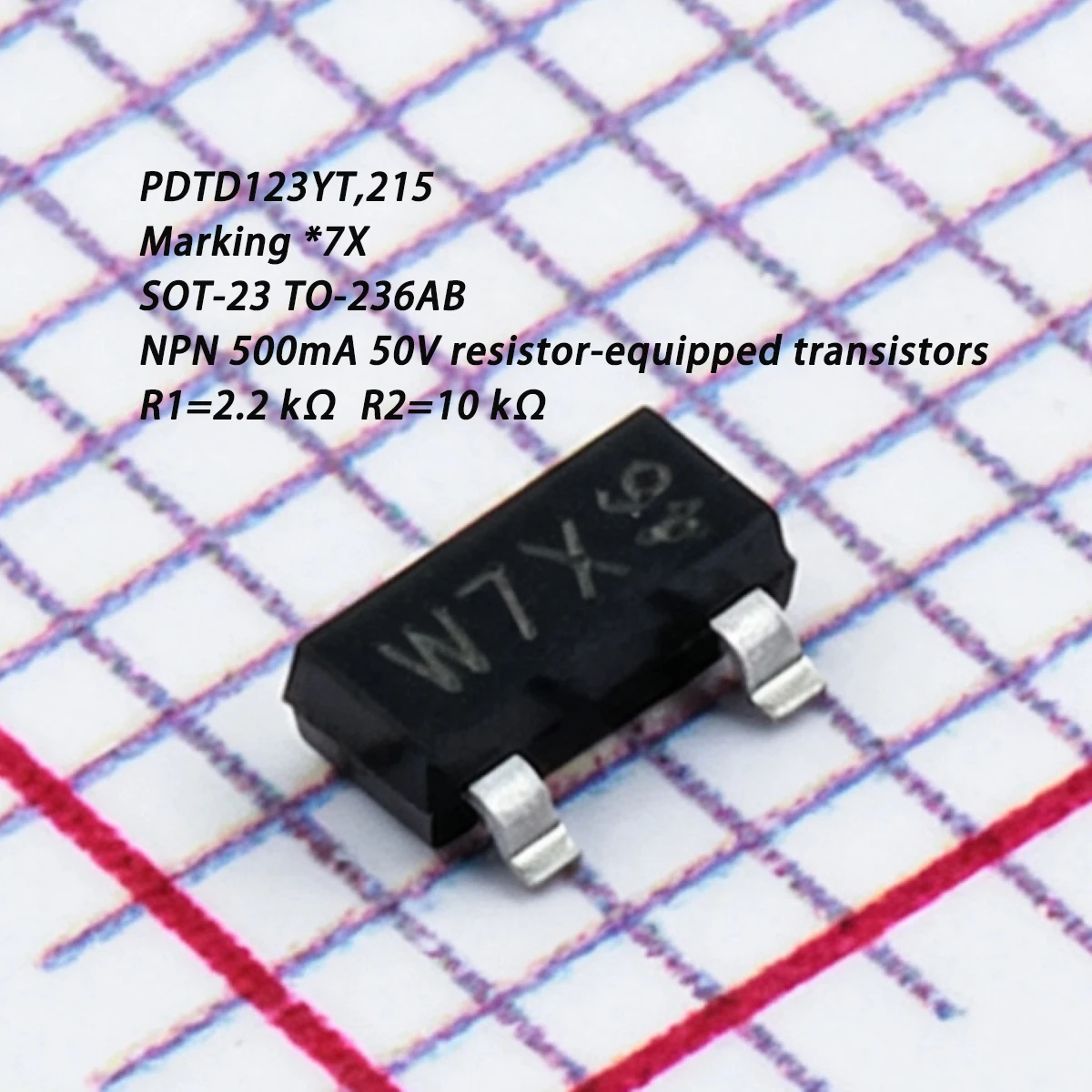 50PCS PDTD123YT,215 Marking *7X W7X - p t 7X SOT-23 TO-236AB 250mW 0.5A NEW Original NPN 500mA 50V resistor-equipped transistors