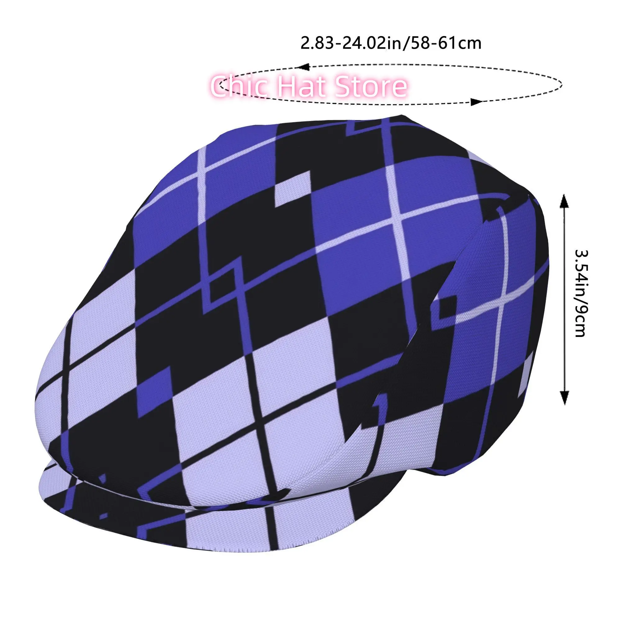 1pc Midnight Blue Herringbone All-over Print Flat-top Hats for Men and Women, Newsboy Caps, Berets, Irish Hats, Driver Caps, Ret