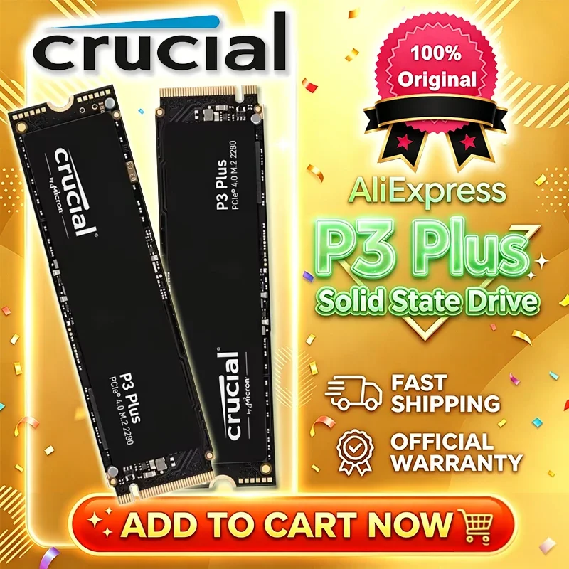 Unidad de Estado Sólido Interna Crucial SSD P3 Plus 500GB 1TB PCIe Gen4 3D NAND NVMe M.2 2280 y P310 1TB, Paquete OEM, Nueva y Original