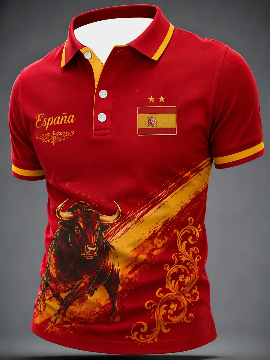 Men's 2027 Commemorative Style Spanish-themed Polo With 3D Print  Fashionable Breathable  Quick-drying  And Sweat-absorbent