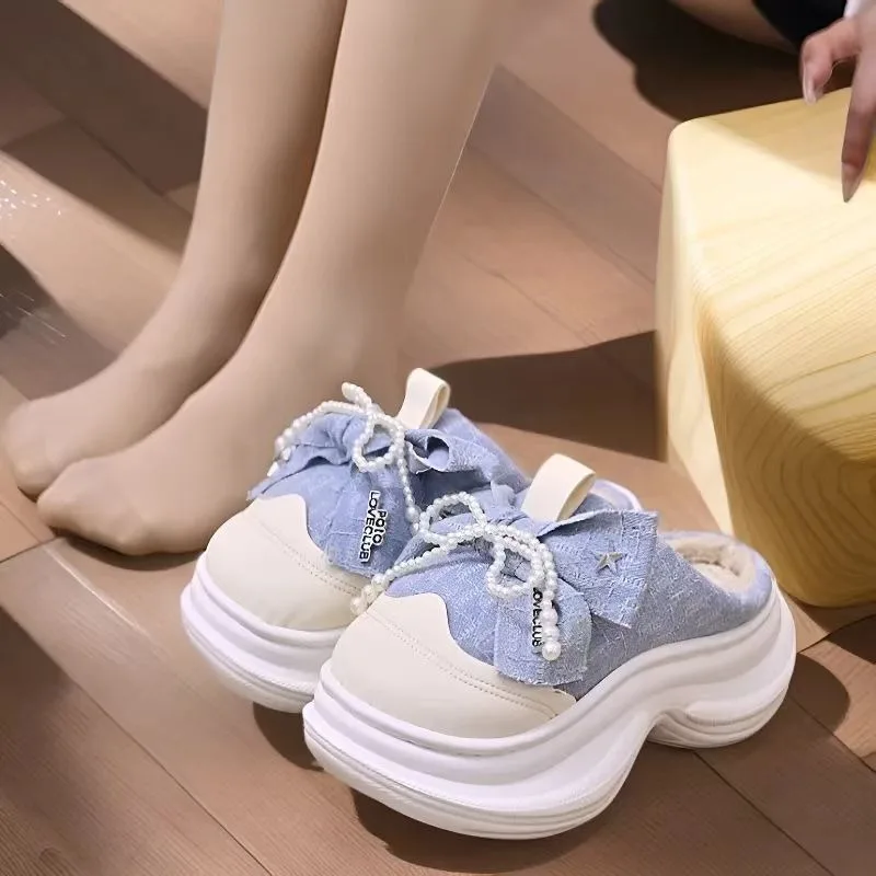 

Новые осенние и зимние женские теплые тапочки, повседневная обувь Lazy Baotou, универсальная вулканизированная обувь в корейском стиле