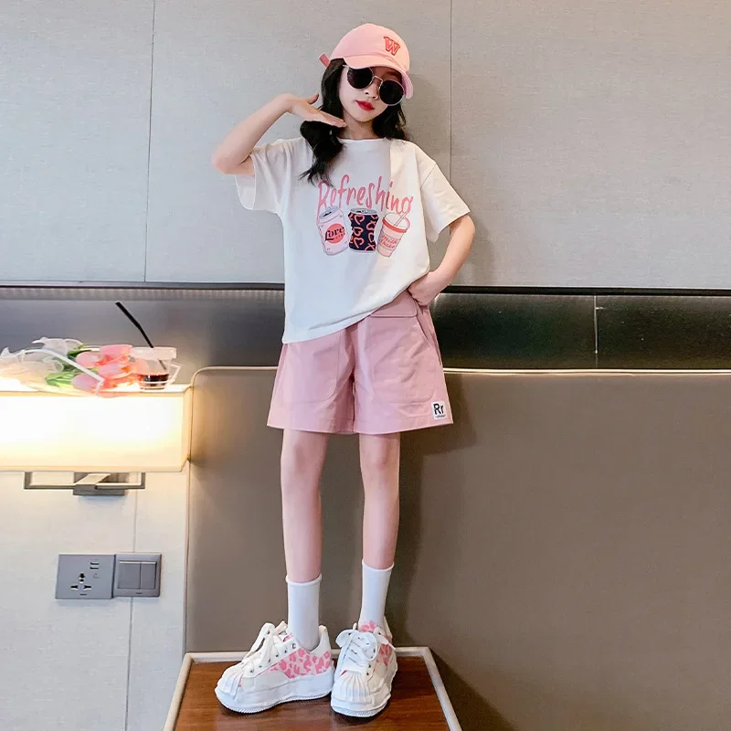 

Summer Girls Clothes New Cotton T-Shirt +Short Pants Set Kids Tracksuit Child Outfit Teen Girl Short Sleeve Suits 5-15Years