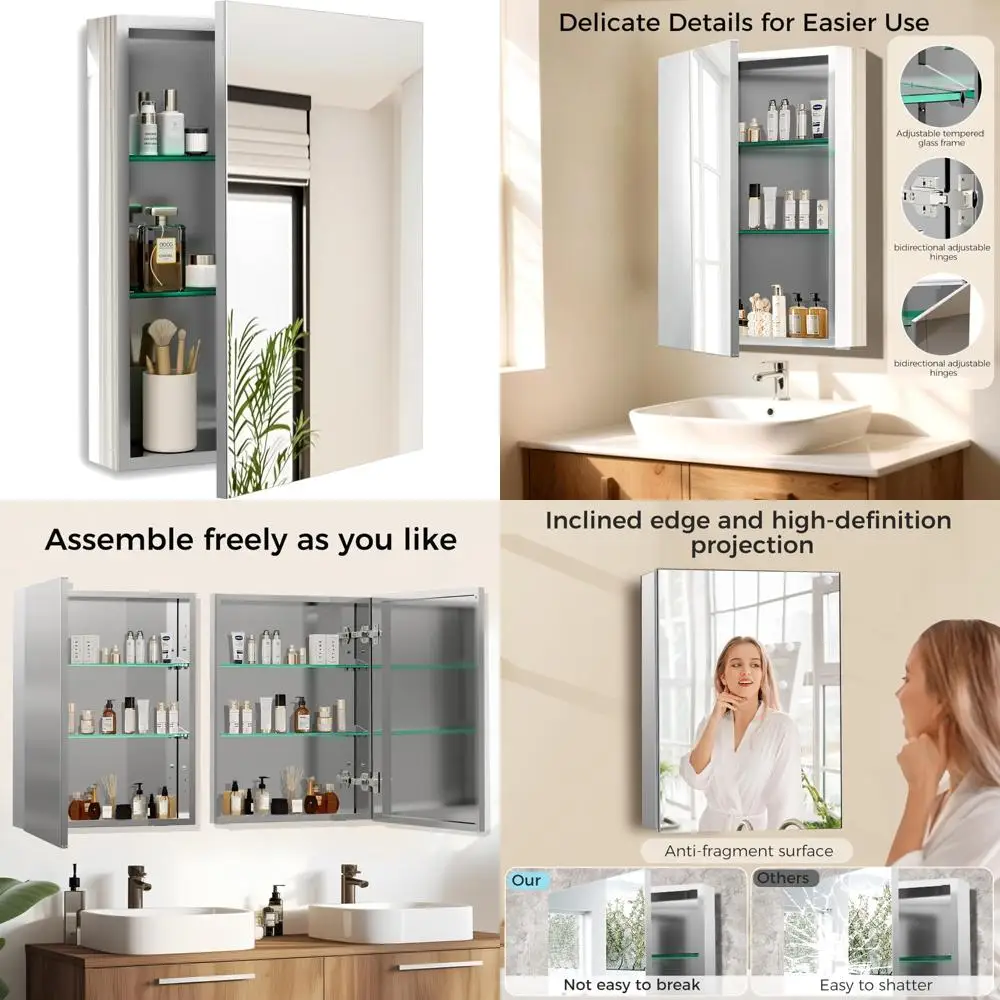 

20 x 26 Inch Mirrored Medicine Cabinet with Beveled Edge Door for Bathroom Storage