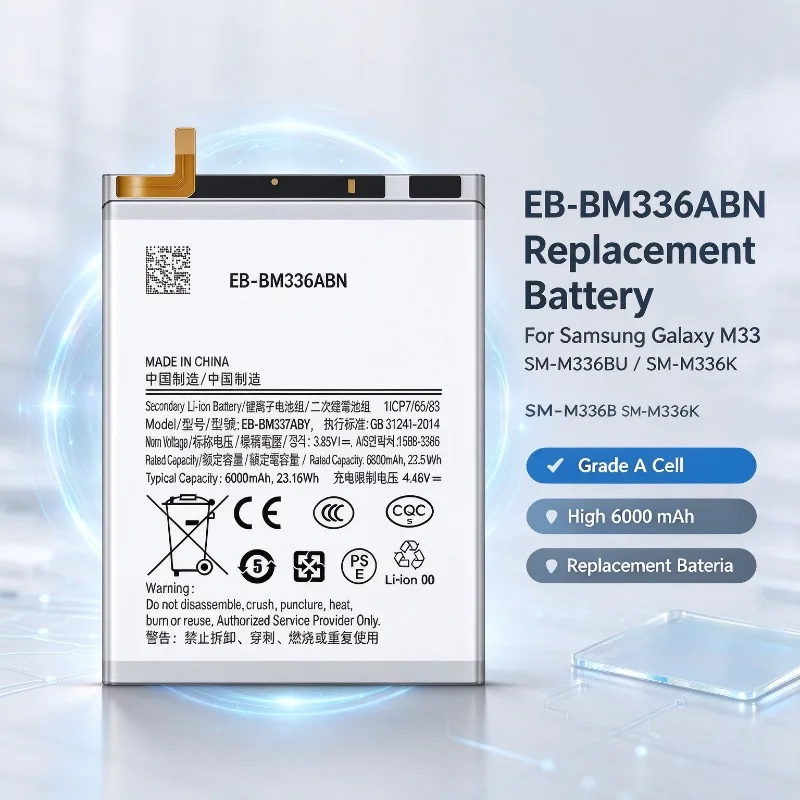 EB-BM336ABN Battery For S amsung Galaxy M33 SM-M336B SM-M336BU SM-M336K, Grade A High Capacity Replacement Phone Battery