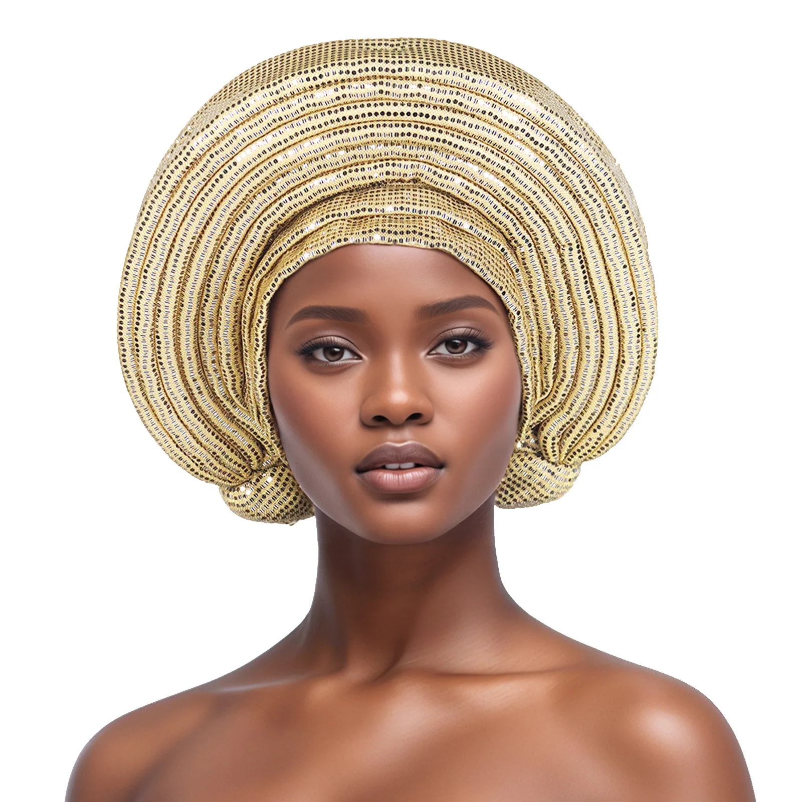 New Glitter Turban Cap for Women Already Made African Auto Gele Headtie Nigeria Wedding Geles Female Head Wrap Hijab Headpiece