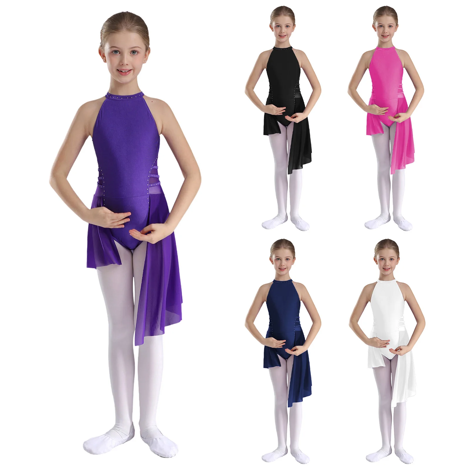 Лирический танцевальный Купальник для девочек-подростков, танцевальная одежда для фигурного катания, балета, гимнастики, выступления, платье без рукавов