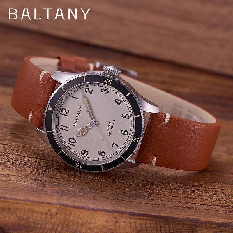 Baltany Pilot Vintage Homage Watch Sapphire 10ATM Luminous Leather Ceramic Bezel Stainless Steel Automatic Military Wristwatches