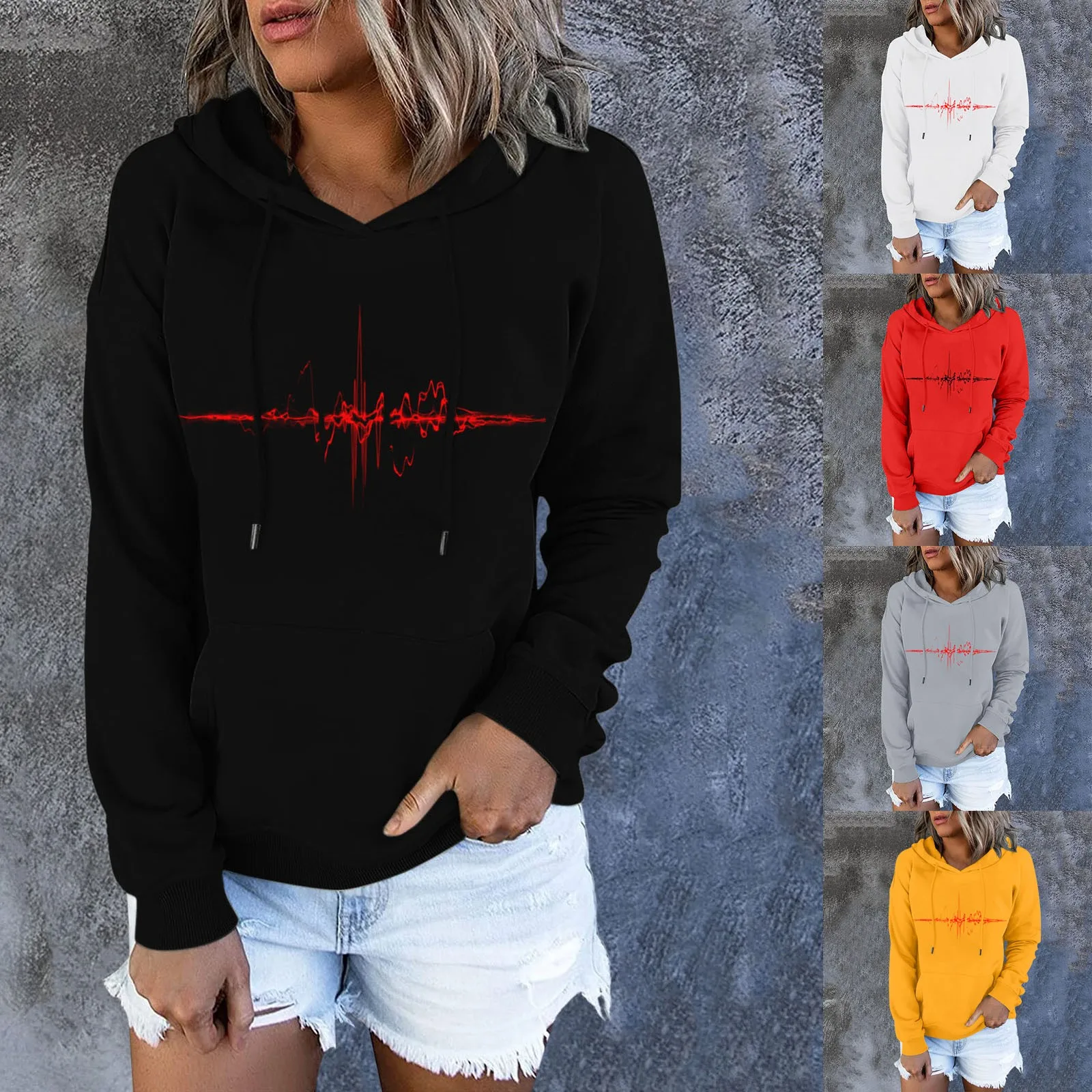 

Women's Winter Tops Women Sweater Pocket Drawstring Long-Sleeved Hoodie Casual Print Pullover Long Hoodie Dress