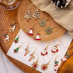 Christmas Cross border Santa Claus Snow earrings candy canes bells elk ears Santa hat earrings