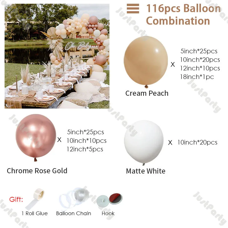 116pcs Nude Balloon Garland Boho DIY Balloon Arch Kit Baby Shower Decorations Birthday Party Supplies White Rose Gold Air Globos