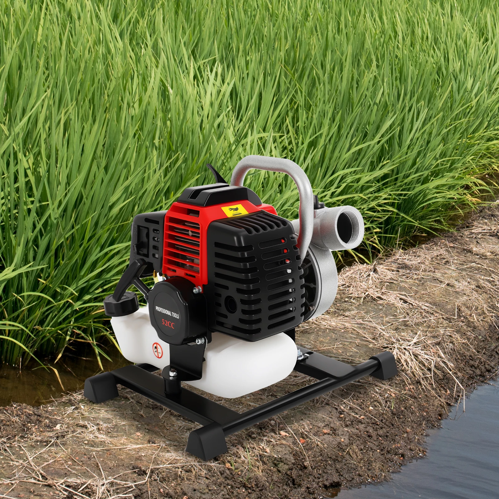 Black Red Gasoline Powered Portable Water Transfer Pump 2-Stroke Air-cooled Single Cylinder High Lift Self Suction Water Pump