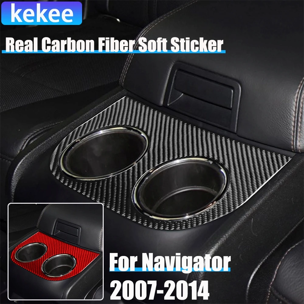 

Real Carbon Fiber Car Accessories Rear Cup Holder Panel Decorative Trim Cover Soft Sticker For Lincoln Navigator 2007-2014