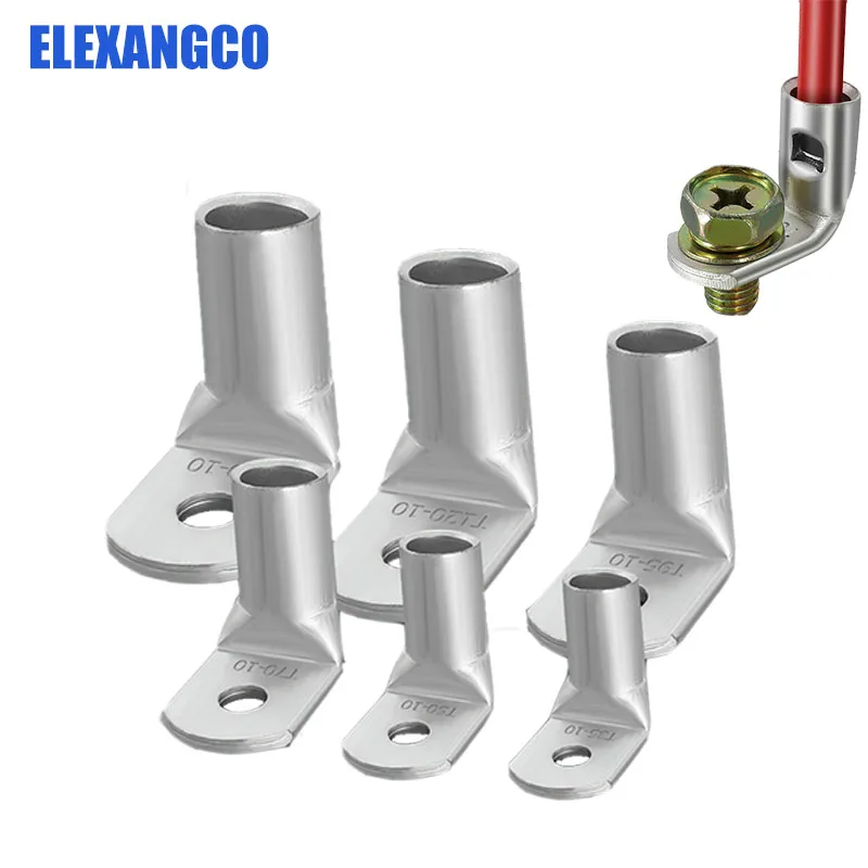 

10Pcs T90 10-5/6/8/10 Angle Bending Degree Right Angle Tinned Copper Head Terminal Peep SC10-8 Copper Lug Cable Fixed Connector