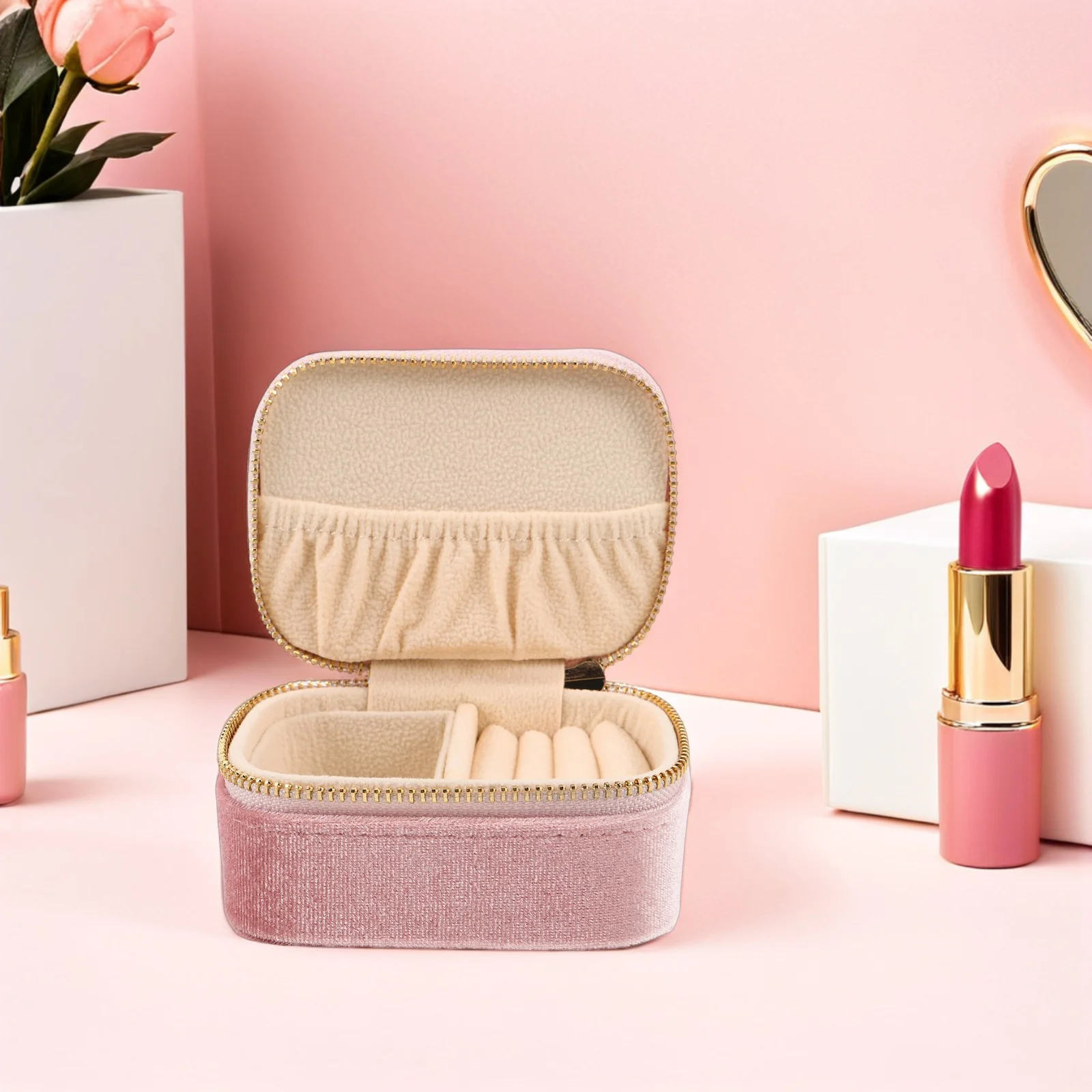 Jewelry Travel Organizer Mini Case Zipper Compartments Rings Earrings Pendant Bracelet Storage Portable Compact Box for Women