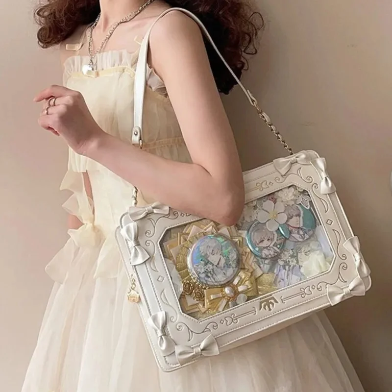 ACGN Badge Frame Itabag 2024 Vintage Y2K Single Shoulder Crossbody Bag Girl Peripheral Transparent Small Square Crossbody Bag