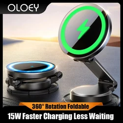 Magnetic Car Mount N55 Strong Magnet 15W Wireless Charging 360° Rotation Foldable Phone Holder Fast Car Charger JR-ZS408