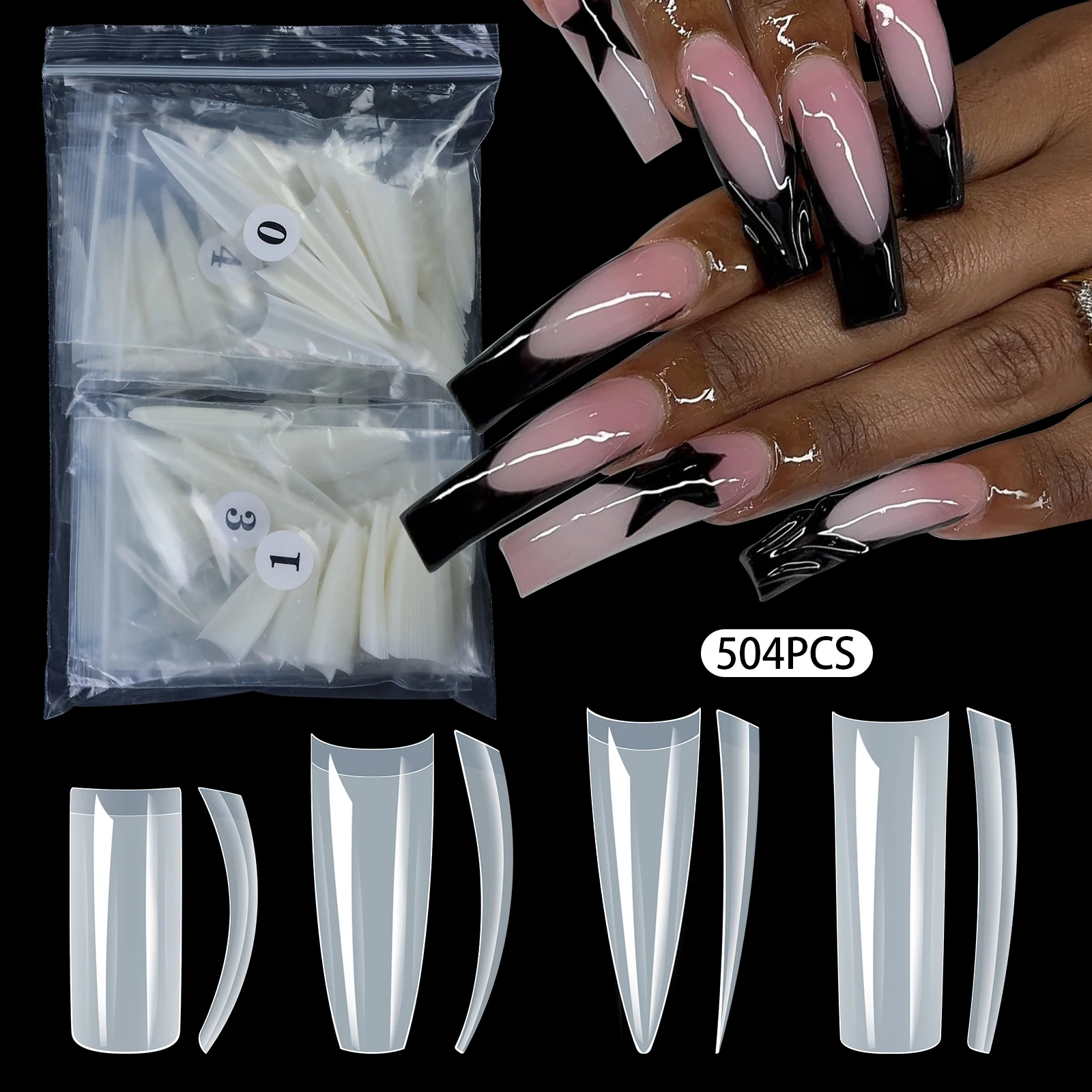 Nuovo 504 pz Francese Unghie Finte Mezza Copertura Stiletto Bara Presse Su Unghie Acriliche Strumenti di Estensione FAI DA TE Punte di Gel Morbido Unghie Fornitore