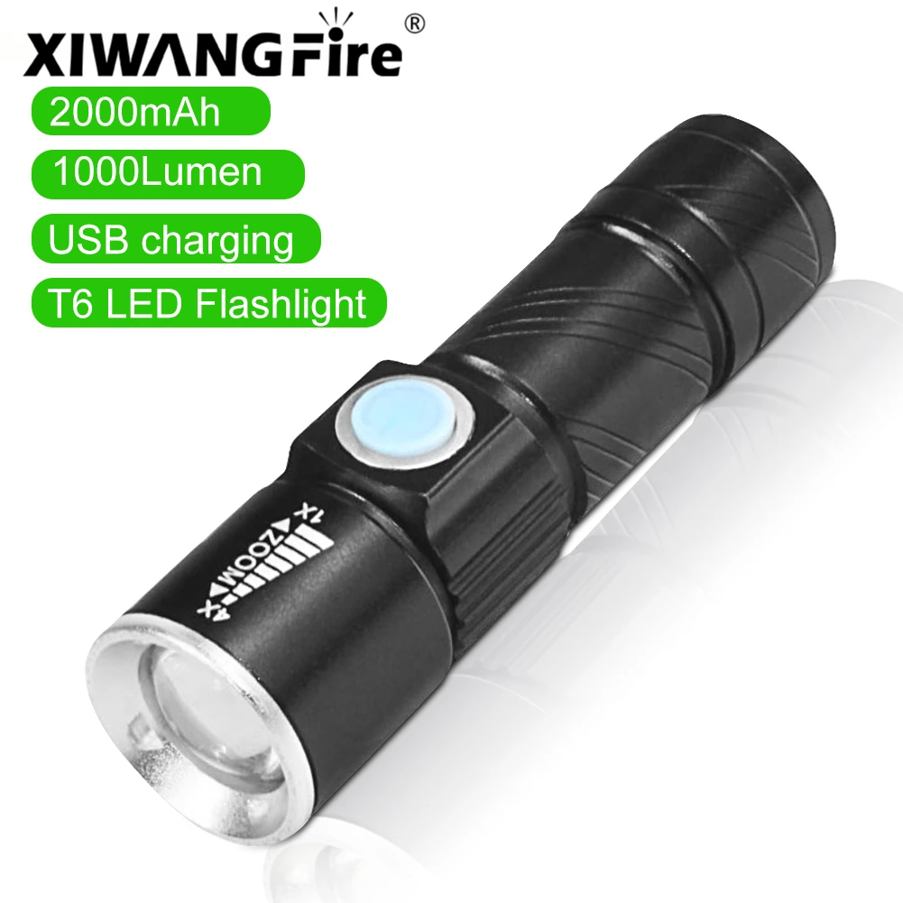 Mini T6 LED Flashlight USB Rechargeable Telescopic Zoom Bicycle Light Bright Camping Lantern Tent Fishing Waterproof Lamp Torch