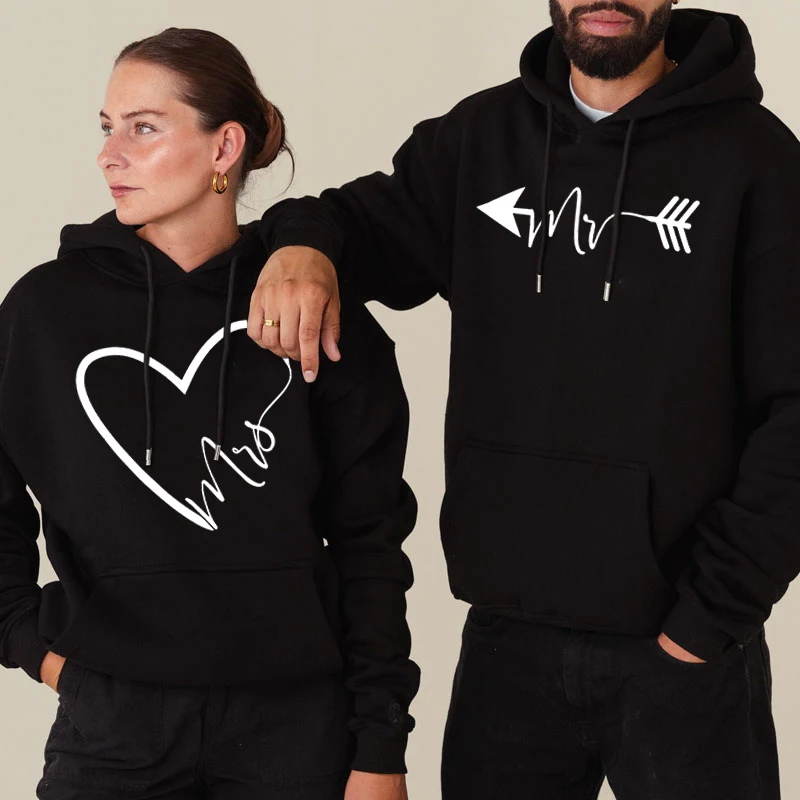 Heart Mis Arrow Mi Funny Design Sweatshirt Couple Fashion Long Sleeve Pocket Hooded Women Men Sweet Style Lover Matching Hoodie