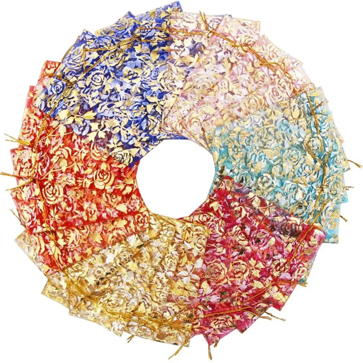 

50Pcs Rose Flower Organza Jewelry Bags 7x9 9x12 Mesh Drawstring Bags Organza Bags for Wedding Party Jewelry Bags Favors